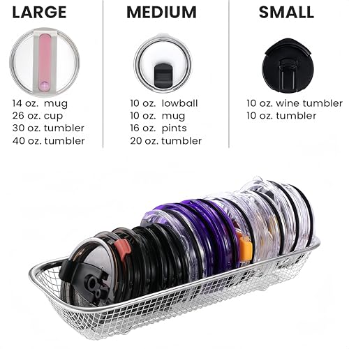 2Pack Stainless Steel Mesh Tumbler Cup Lid Organizer, Mason Jar Lid Holder | Rectangular, Cabinet Storage Basket, For Silverware Chopsticks Straws Utensils
