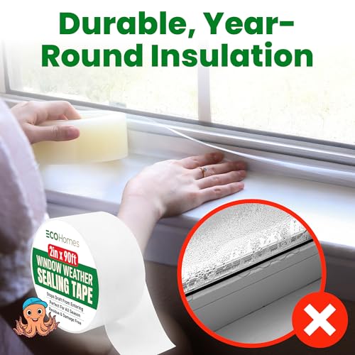 ECOHomes Window Weather Sealing Tape (2 Inch Wide x 180 Ft, Clear) | Weather Stripping Tape, To Stop Drafts Through Window Gaps and AC Units, Insulation Seal for Home and Air Conditioners