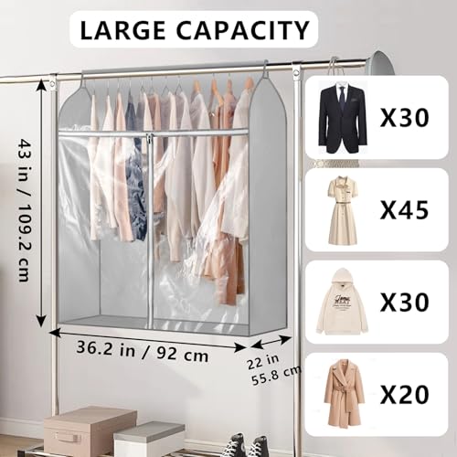 Garment Bags for Hanging Clothes Storage Closet Garment Rack Cover Dust Proof Coat Protector for Suits Jackets with Large Clear Window (Grey)