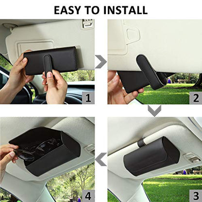 Accmor Glasses Holder for Car Sun Visor, 2 Pack Vehicle Sunglasses Holders Case with Hidden Magnetic Closure, Universal Fit Leather Auto Eyeglasses Organizer Box Eyeglass Hanger Clip Car Accessories