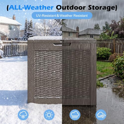 Outdoor Storage Box, 31 Gallon Resin Deck Boxes Outdoor Waterproof For Patio Furniture, Garden Tools, Pool Supplies, Lockable And UV Resistant (Rattan Gray)