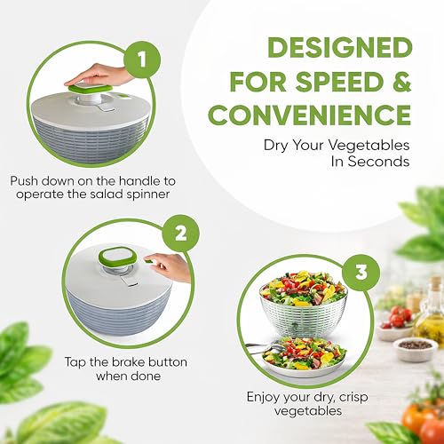 Brieftons Large 6.2-Quart Collapsible Salad Spinner: Manual One-Handed Pump Vegetable Washer Dryer Drainer Strainer, BPA-Free Bowl, Basket Colander & Lid, Compact Storage, for Greens Herbs Fruits