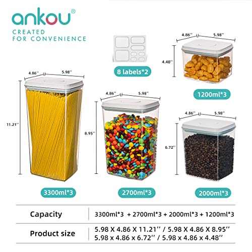 Pop Airtight Food Storage Containers with Lids for Kitchen Pantry Organizing Stackable Container for Cereal Snack Flour Sugar Coffee Spaghetti -12 Pcs(1.2, 2.0, 2.7, 3.3qt)*3