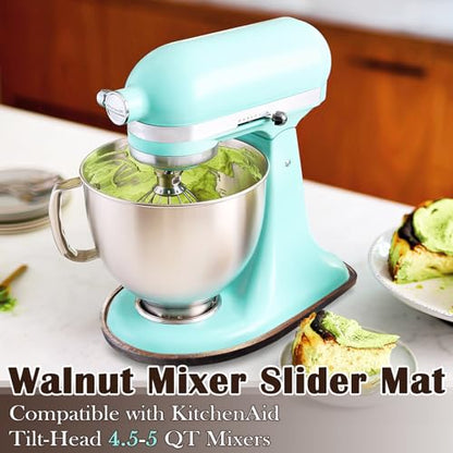 Natural Walnut Wood Mixer Slider Mat for KitchenAid 4.5-5 qt Stand Mixer Sliding Tray for Countertop Protection