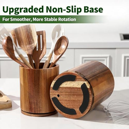Wooden Utensil Holder, 360°Rotating 7.3'' Large Ut... (Bamboo | Wood)