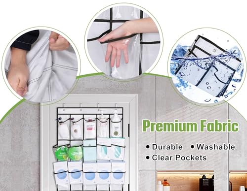MISSLO 35 Clear Large Pockets Over The Door Shoe Organizer Sturdy Oxford Fabric Hanging Shoe Rack Closet Shoe Holder Hanger, White