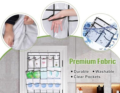 MISSLO 35 Clear Large Pockets Over The Door Shoe Organizer Sturdy Oxford Fabric Hanging Shoe Rack Closet Shoe Holder Hanger, White