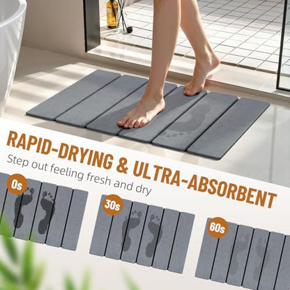 Luxspire Stone Bath Mat, Diatomaceous Earth Bath Mat 24x16 in, Dark Gray | Quick & fast drying diatomaceous earth, Non-slip rubber base, Easy-clean surface for bathroom floor & outside shower