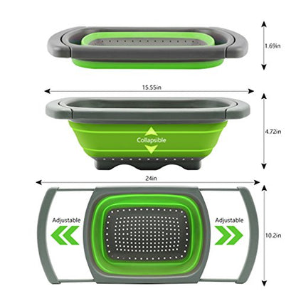 Qimh Colander collapsible, Colander Strainer Over The Sink Vegetable Fruit Strainer Basket (6 Quart) with Extendable Handles, New Kitchen Essentials