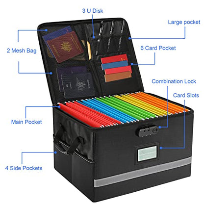 EXLIFBAG File Organizer, Fireproof File Box with Lids, Important Document Organizer Box with Lock, Portable File Folder Organizer with Handle
