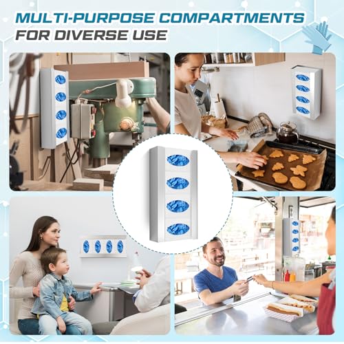 Blulu 2 Pack Stainless Steel Glove Box Holder Wall Mount 10" x 21" x 3.5" Dispenser Station for 4 Tissue Boxes Disposable Rubber Glove Face Masks Medical Organizer for Hospital, Labs