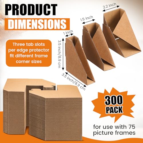 300 Pcs Adjustable Picture Frame Cardboard Corner Protectors Fit 1", 1.5" and 2.2" Frames, Kraft Corner Protectors Bulk for Shipping Packing or Moving Art, Reusable Packaging Edge Protector