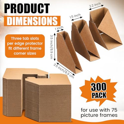 300 Pcs Adjustable Picture Frame Cardboard Corner Protectors Fit 1", 1.5" and 2.2" Frames, Kraft Corner Protectors Bulk for Shipping Packing or Moving Art, Reusable Packaging Edge Protector