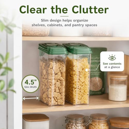 Tribello Food Storage Dispenser with Pour Spout Lid – Pantry Bin – Clear Slim Food Storage Container for Rice, Sugar, Cereal – BPA Free - Kitchen Organization (Large 3.8 Quarts - 2 Pack)