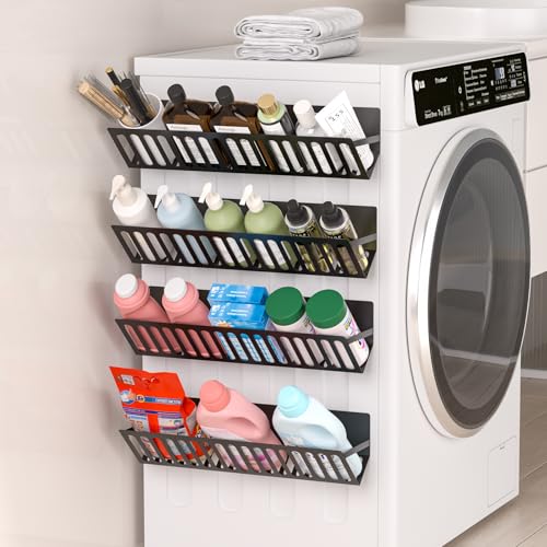 4 Pack Magnetic Extra Long Shelves for Washing Mac... (Black | Metal)