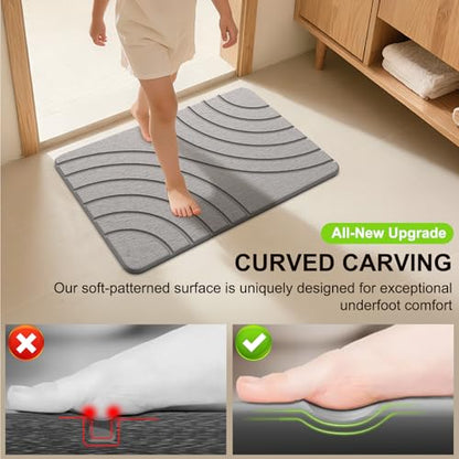 Stone Bath Mat for Bathroom Quick Drying Shower Mats Super Absorbent Diatomaceous Earth Stone Mats, Easy to Clean & Odorless, 23.6 × 15.5 Inch Grey