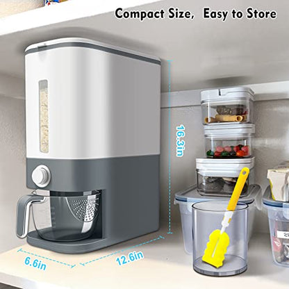 Rice Dispenser, 22-25 Lbs Rice Container with Measuring Cup, Upgraded Built-in Fresh Box, Cereal Dispenser Storage with Lids for Home Kitchen Pantry Rice Soybean Corn-Grey