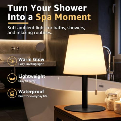 uuffoo Shower Lamp Rechargeable Cordless Light Waterproof for Bathroom Spa | Portable Battery Operated Table Lamp RGB Mood Lighting LED Night Light for Patio kitchen Camping (Black)