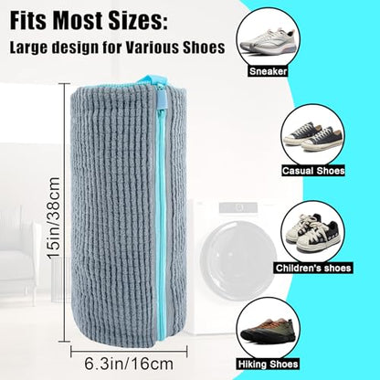 Shoe Washing Machine Bag, 2 Pack Shoe Laundry Bags for Washer and Dryer, Reusable Sneaker Wash Bag with Self-Locking Zipper, 360° Deep Cleaning, Protects Shoes and Washer(Gray)