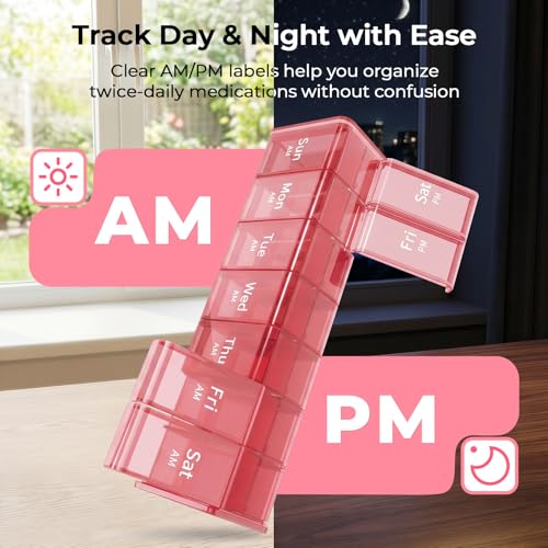 Zoksi Extra Large Weekly Pill Organizer 2 Times a Day, XXL Pill Box 7 Day | Large Compartments with AM PM, 180°Easy-Open Lids, Caregiver-Friendly, BPA-Free Medicine Case for Vitamins & Supplements