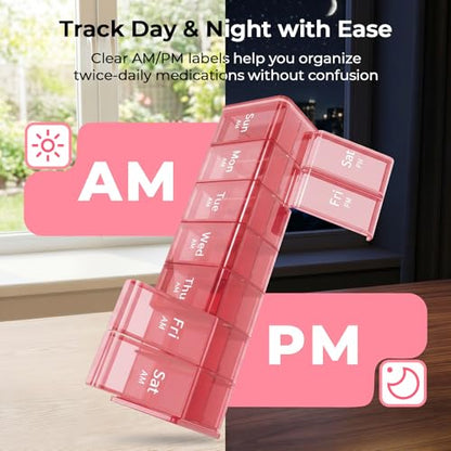 Zoksi Extra Large Weekly Pill Organizer 2 Times a Day, XXL Pill Box 7 Day | Large Compartments with AM PM, 180°Easy-Open Lids, Caregiver-Friendly, BPA-Free Medicine Case for Vitamins & Supplements