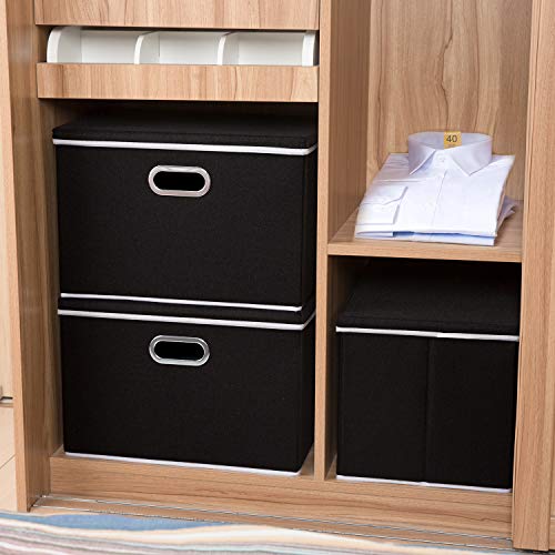 Large Foldable Storage Boxes with Lids [3-Pack] Fabric Collapsible Storage Bins Organizer Containers Baskets Cube with Cover for Home Bedroom Closet Office Nursery Black(17.7x11.8x11.8)