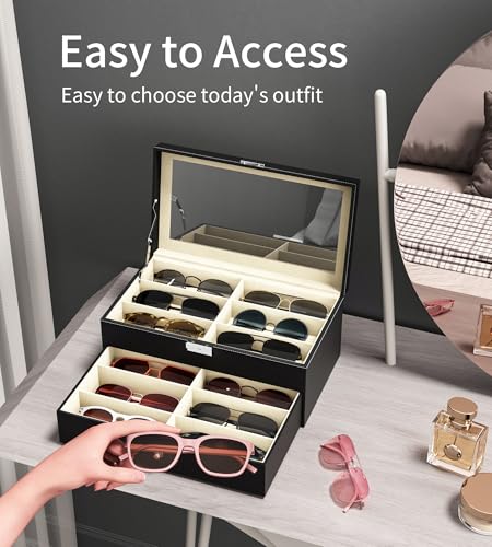 NEWLOOP Sunglasses Organizer Multiple Pairs of Glasses Display Case Sunglass Hard Shell Storage Box for Women Men 12/16 Slots