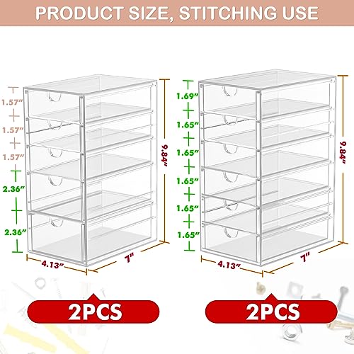 4-Pack 22-Drawer Acrylic Storage & Makeup Organizer for Desk | Smooth-glide drawers, clear acrylic, stackable, dustproof, wipe clean, for office supplies, pens, paper clips, thumb drives