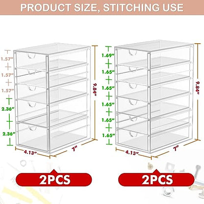 4-Pack 22-Drawer Acrylic Storage & Makeup Organizer for Desk | Smooth-glide drawers, clear acrylic, stackable, dustproof, wipe clean, for office supplies, pens, paper clips, thumb drives
