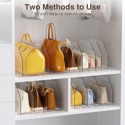 Purse Organizer for Closet, Adjustable Clear Handbag Storage Holder, Acrylic Purse Organizer for Closet Organization, Shelf Divider, Perfect for Bedroom, Living Room, Home