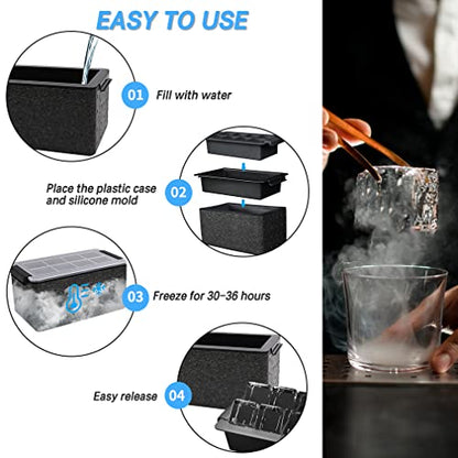 Upgrade 2 Inch Clear Ice Cube Tray Make 8 Large Square Crystal Ice Cube Maker for Cocktail, Whiskey & Bourbon Drinks, Gifts for Men