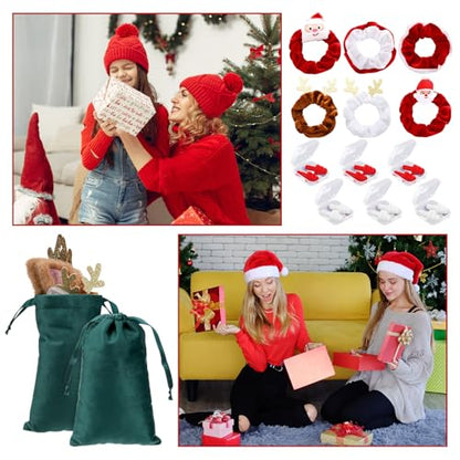 Chicingyou 6 Set Christmas Sleep Mask with Satin Travel Bag Eye Mask Gift for Christmas Elastic Scrunchie Ear Plugs Plush Eye Cover Cartoon Animal Blindfold for Xmas Party Favor Home Bed Traveling