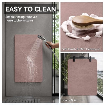 MontVoo -Bath Mat Rug-Rubber Backing Non Slip Quick Dry Absorbent Thin Bathroom Rugs Fit Under Door-Faux Suede Surface Bathroom Floor Mats-Shower Rug for in Front of Bathtub Shower Dusty Rose 16"x24"