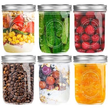 16 oz Wide Mouth Glass Mason Jars with Lids, 6 Pack for Canning