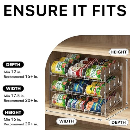 Simple Houseware 3-Tier Stackable Can Organizer Rack Hold 36 Cans, Chrome | Can Food Storage Dispenser for Pantry/Cabinet, Adjustable Dividers – 11.5" D x 17" W x 13.75" H