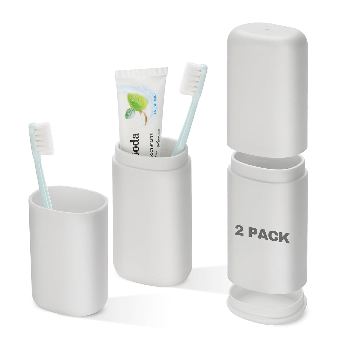 Travel Toothbrush and Toothpaste Case, 2 in 1 Gray Toothbrush Holder and Rinse Cup, Large Capacity Toothbrush Cup with Cover, Portable Toothbrush Holder for Traveling, Camping, Trip - 2PCS