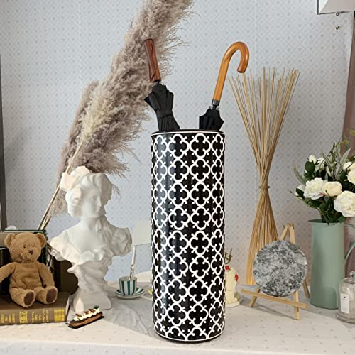 24''H Porcelain Ceramic Umbrella Stand Umbrella Holder | Modern Style Umbrella Bucket Floor Vase for Storaging Canes Walking Sticks for Entryway Indoor 24‘’High Black&White