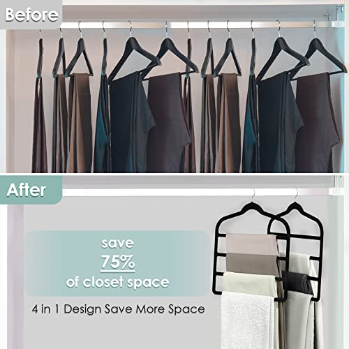 Velvet Hangers Space Saving Non Slip Pant Velvet Hangers Multi Layer Hanger | 6 Pack Black Clothes Hangers Closet Organizer for Pants Trousers Scarf