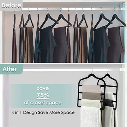 Velvet Hangers Space Saving Non Slip Pant Velvet Hangers Multi Layer Hanger | 6 Pack Black Clothes Hangers Closet Organizer for Pants Trousers Scarf