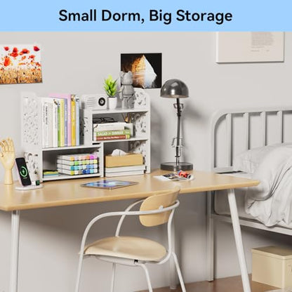 YGYQZ Adjustable Desktop Shelf Organizer, 3-Tier Expandable Desk Shelf, White Pattern