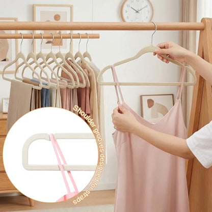 20 Pack Velvet Pants Hangers, Felt Hangers Non Slip with 360 Swivel Hook, Space Saving Slim Closet Organizer for Jean, Scarf, Towel, Coat, Beige