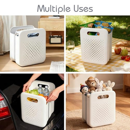 Collapsible Laundry Basket, Space-Saving Wall-Mounted Hamper, Detachable Hanging Organizer for Home, Dorms, RVs, Measures 11.8" x 8" x 14.7" In (White)