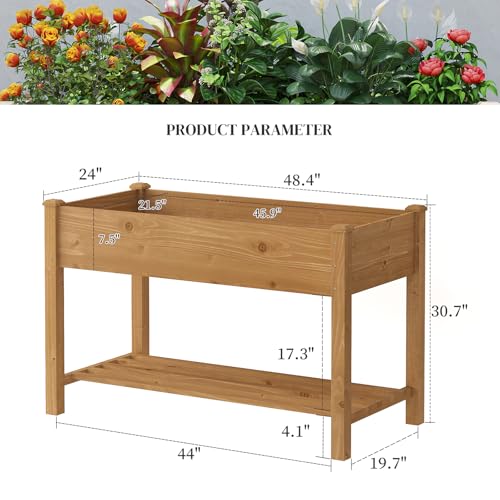 Wooden Planter Elevated Wooden Raised Garden Bed with Legs Planter Box | 48 x 24 x 30In Elevated Wood Planter Stand for Backyard, Patio, Balcony with Bed Liner, 200 Pound Capacity - Brown