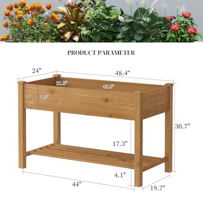 Wooden Planter Elevated Wooden Raised Garden Bed with Legs Planter Box | 48 x 24 x 30In Elevated Wood Planter Stand for Backyard, Patio, Balcony with Bed Liner, 200 Pound Capacity - Brown
