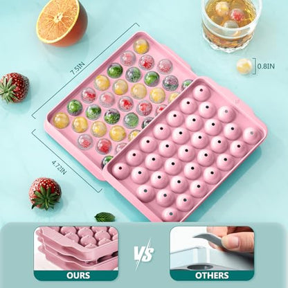 Optish 3 Pack Ice Trays for Freezer, 99 PCS Ice Cube Tray with Lid and Bin, Round Ice Cube Mold, Circle Ice Maker for Chilling Drinks (0.8 inch, Pink)