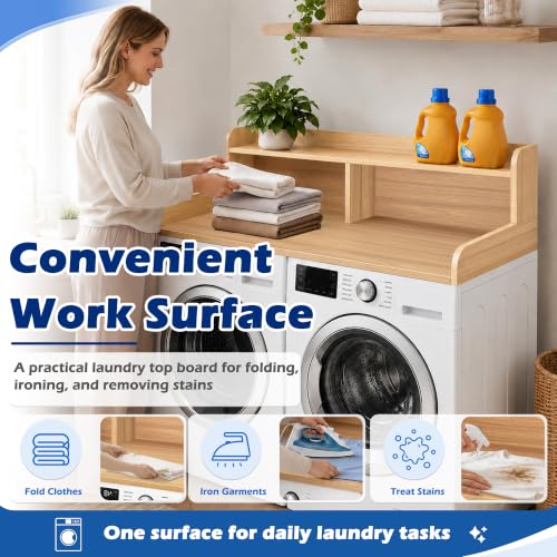 Royxen Laundry Countertop with Storage Universal Fit, Washer and Dryer Countertop with Shelf, Laundry Room Storage, 2-Tier Shelf (Oak)