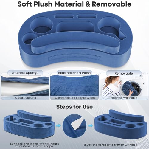 Couch Cup Holder Pillow with 6 Slots, Couch Organizer Caddy & Buddy with Customized Game Controller Hole & Armrest Pads, Removable & Washable Drink Pillow Gamer Gift for Remote, Phone, Snack