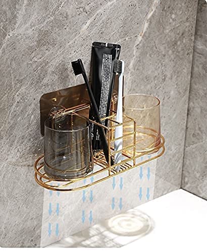 Toothbrush Holder with Cup Holder Electric Toothbrush Toothpaste Holde | Stainless Steel Bathroom Stand or Wall-Mounted Gold