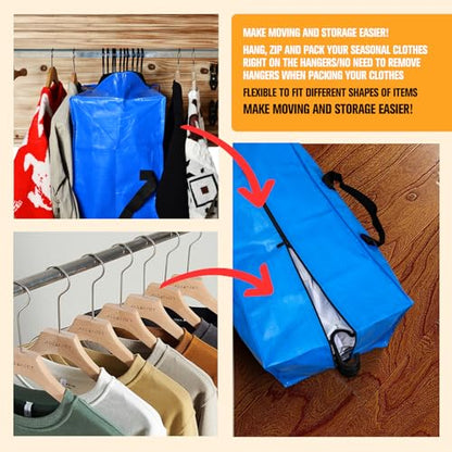 Heavy Duty Blue Moving Bags with Strong Zipper Handles Backpack Straps | 2 Pack Extra Large Storage Bags Totes Moving Boxes Packing Supplies for College Dorm Room Essentials Compatible with IKEA