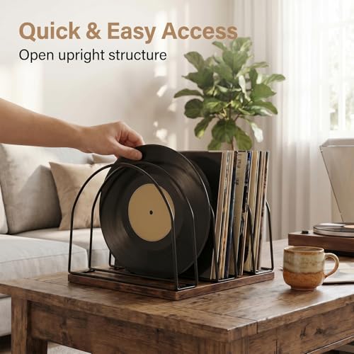 Wooden Vinyl Record Storage Holder | Record Stand Organizer for Vinyl Records & LPs, Magazine Holder, CD Storage, DVD Storage, CD Holder, Album Organizer Shelf